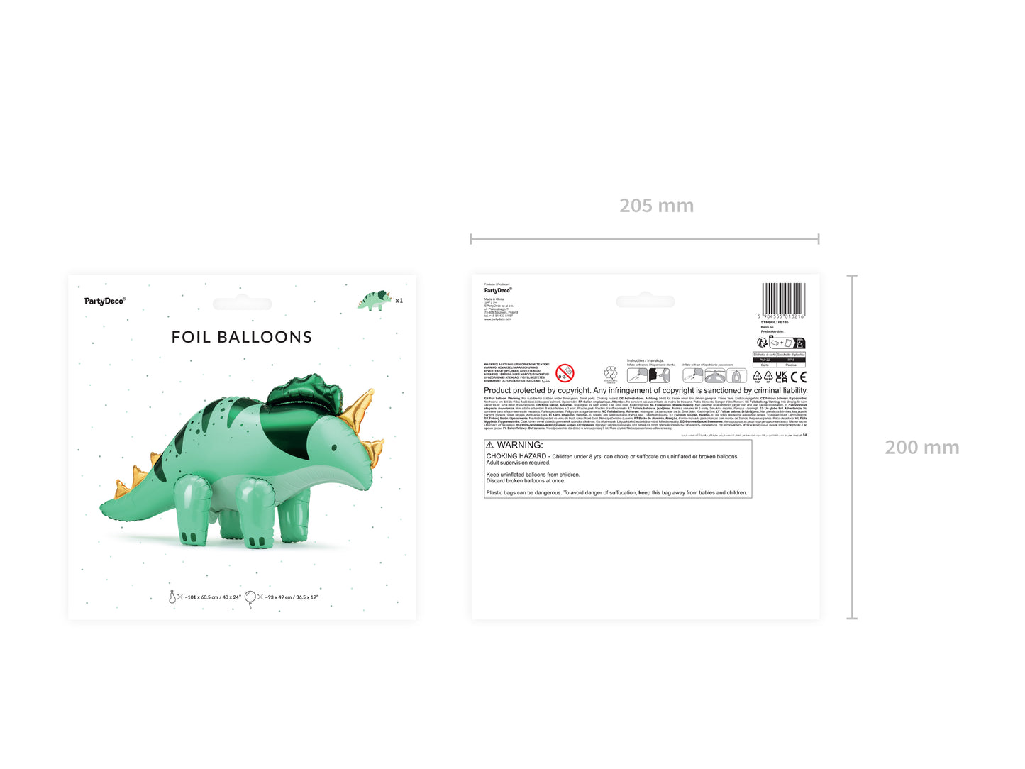 Folienballon Triceratops Dinosaurier stehend