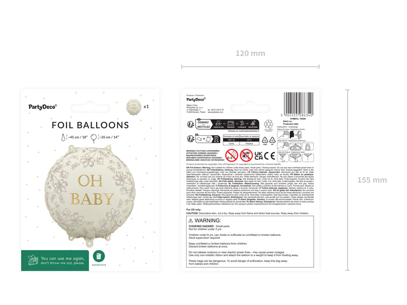 Folienballon rund "Oh Baby"