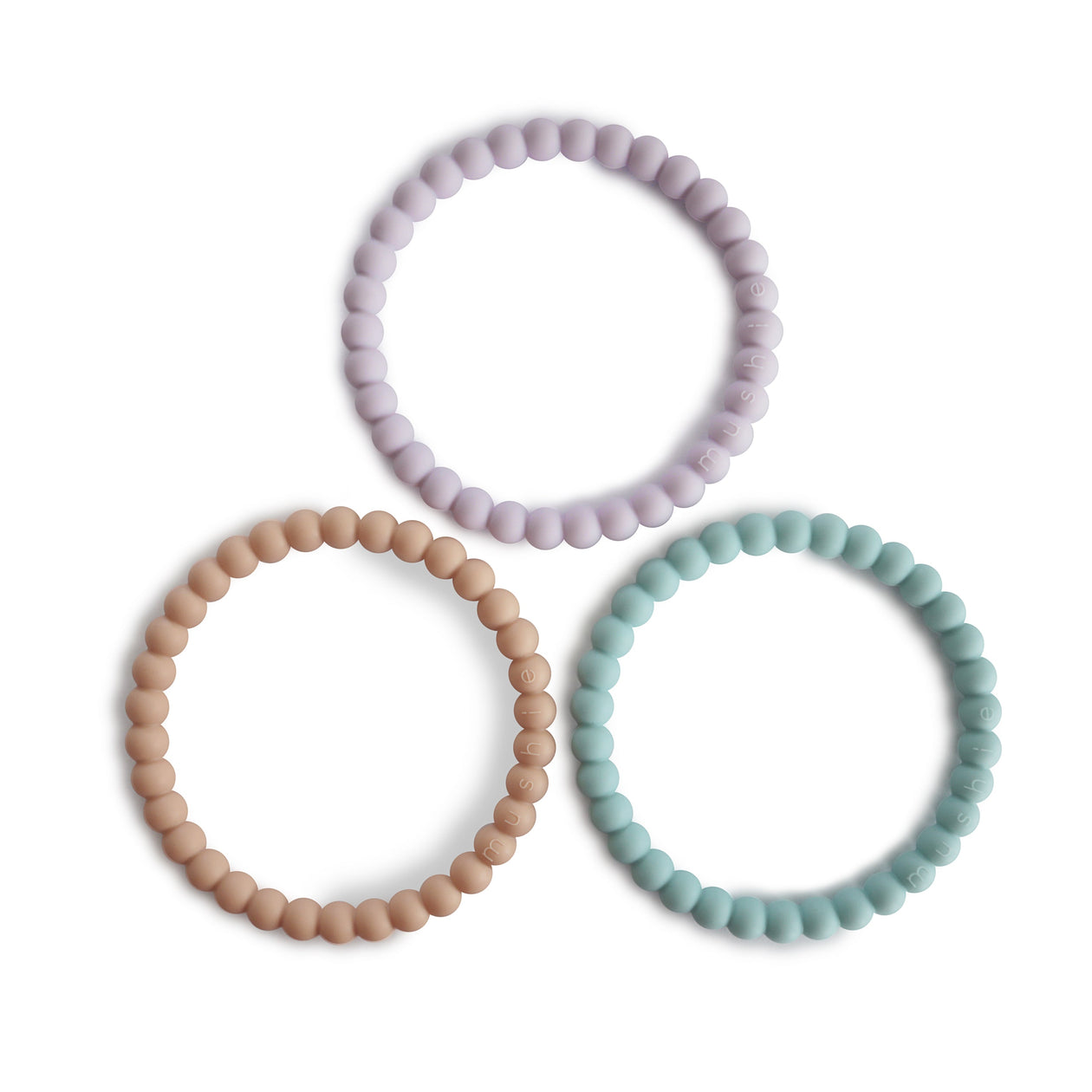 3er-Set Perlen Beißarmbänder Silikon Lilac/Cyan/Soft Peach