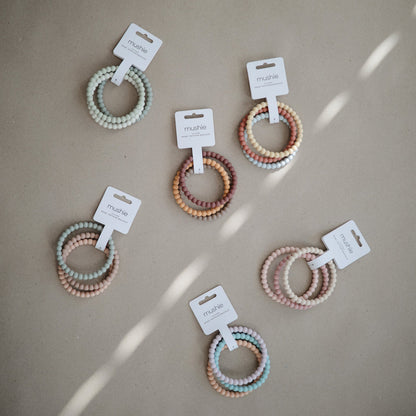 3er-Set Perlen Beißarmbänder Silikon Lilac/Cyan/Soft Peach