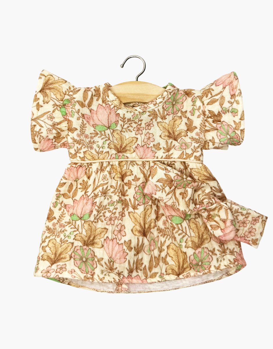 Puppenkleid Daisy mit Schleifen-Stirnband aus indischer Baumwollgaze