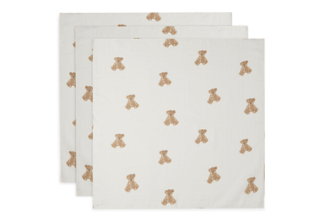 3er-Set Musselintücher Hydrophil 70x70 cm - Teddy Bear