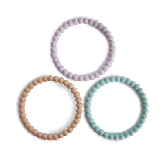 3er-Set Perlen Beißarmbänder Silikon Lilac/Cyan/Soft Peach